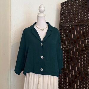 Primark Women's Dark Green Button up Top V-neck Lightweight Size 10